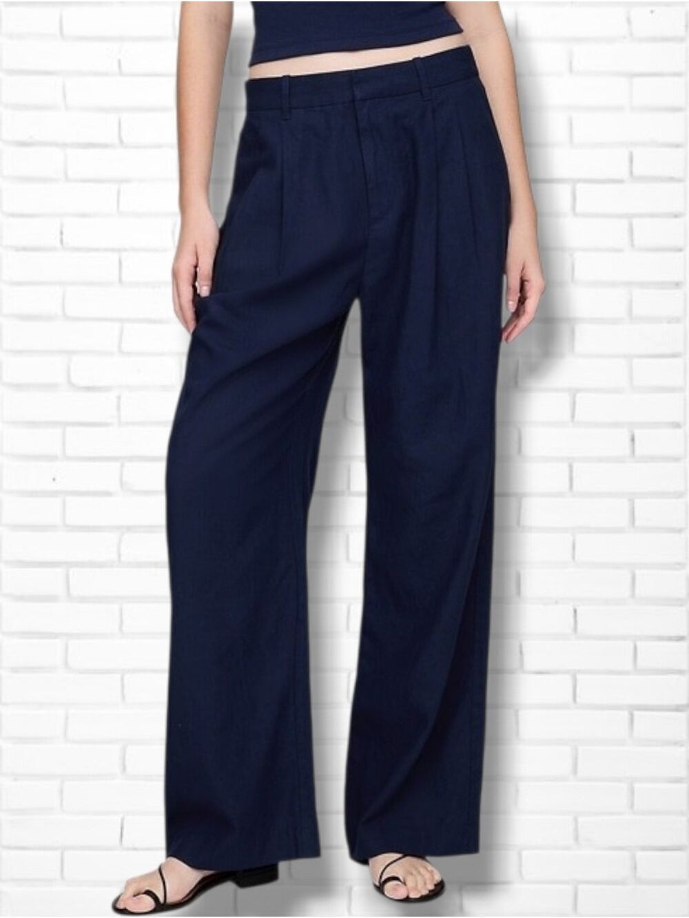 GAP Pleated High Rise Linen-Blend Wide Leg Trouser Pants Size 8/29 R
